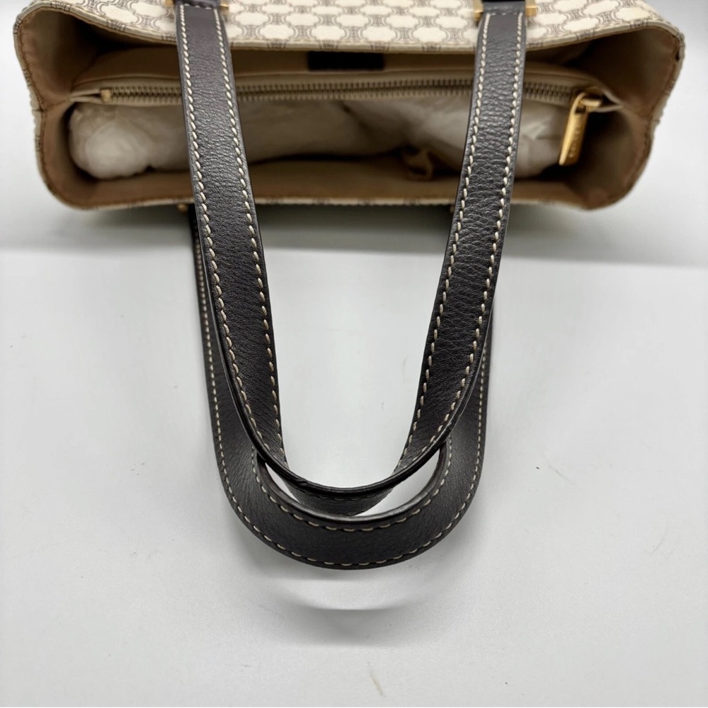 CELINE Tote Bag Macadam PVC Leather White Brown Vintage - Picture 6 of 14